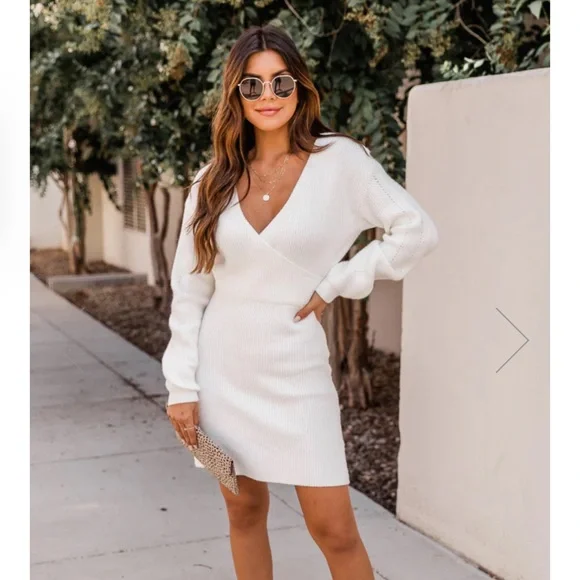 ivory wrap sweater dress Wrap Your Arms Around Me Sweater Dress In Ivory